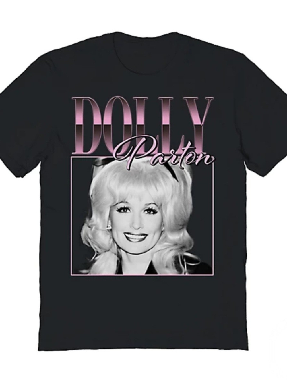 Dolly Parton Portrait Official Tee Black & Pink Sz L 22-26 P2P Women's XL EUC